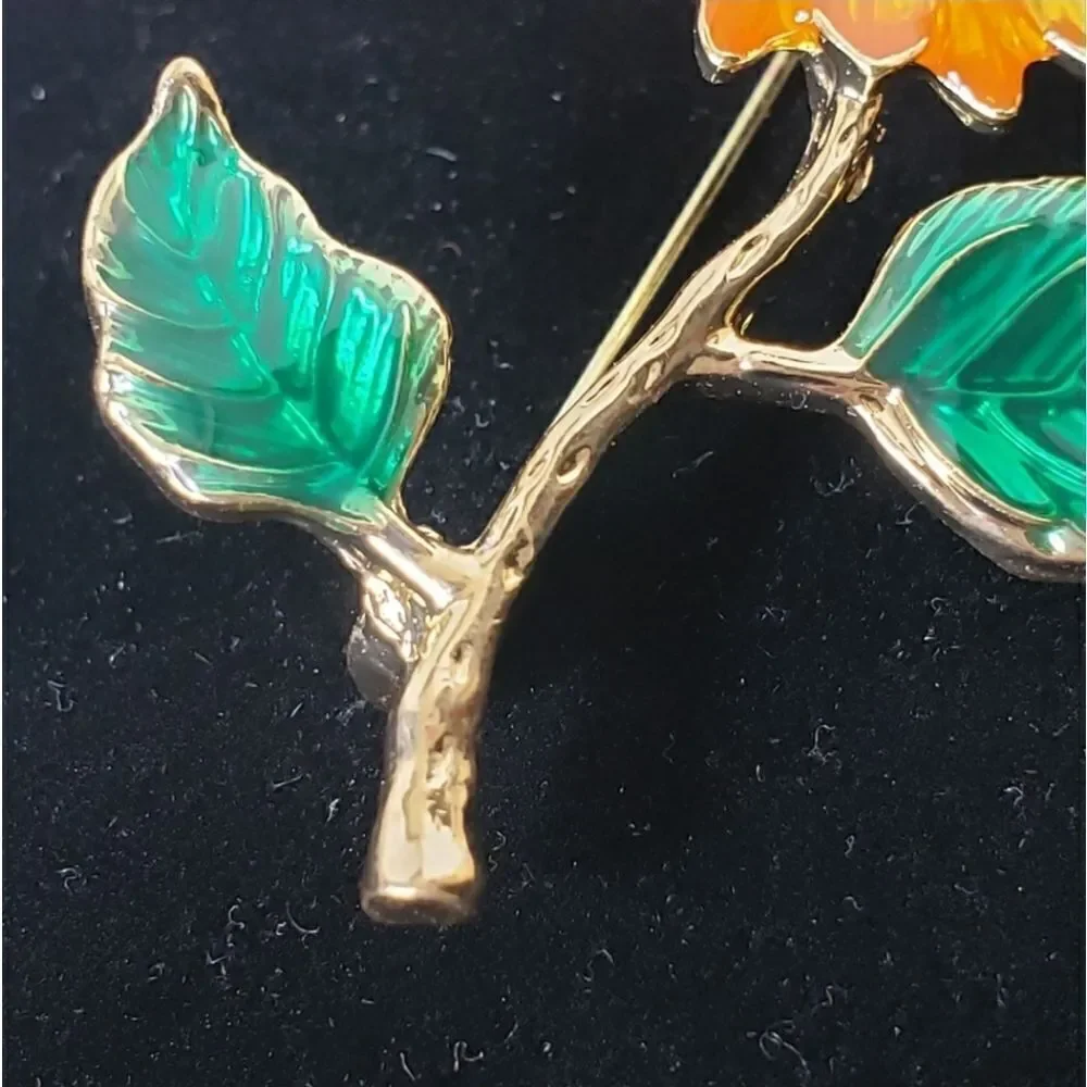 SUNFLOWER Enameled & Embellished Brooch Pin